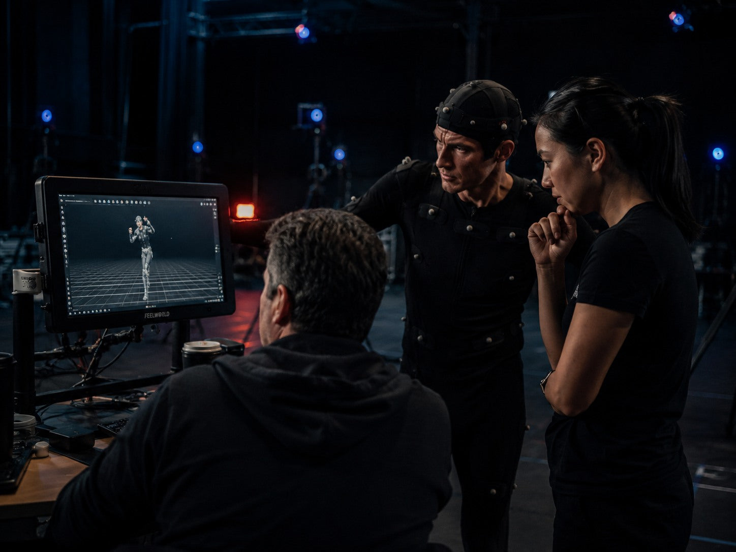 Small group reviewing Motion Capture data during a practical training session